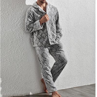 China Mens Thermal Winter Thick Flannel Pajama Sets Cozy Fluffy Gray Coral Fleece Pajama Pajama Sets For Men for sale