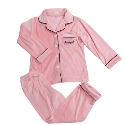 China Velvet Thermal Classy High Quality Sleepwear Pink Flannel Pajama Sets Long Sleeve Fleece Coral Pajamas for sale