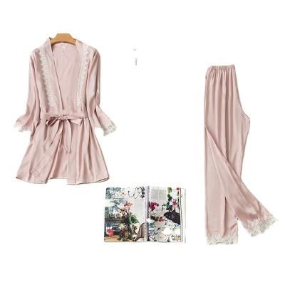 China QUICK DRY Satin Sleep Dressing Gown Bathrobe Pink Summer Robe Sets for sale