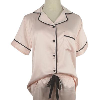 China Women Summer Thermal Luxury High Quality Pajamas Sets Ladies Satin Sleepwear Short Sleeve Silk Pajamas for sale