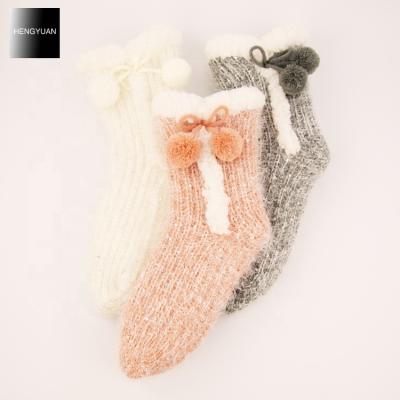 China Hengyuan Winter Breathable Custom Made Comfortable Women's Multi Color Knit Chenille Kids Slipper Socks for sale