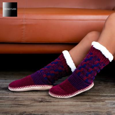 China Hengyuan Breathable Rubber Sock Slippers Sole Cable Knit Slipper Socks for sale