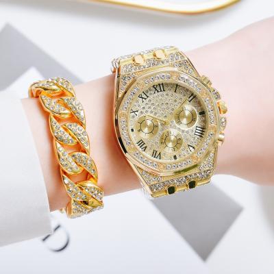 China Factory Wholesale Fashion Men's Diamond Three-Eye Steel Band Quartz Watch Strap Boutique Packaging Gift Set for sale