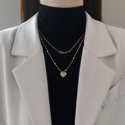 China New Romantics Arrive Hot Gold Plated Heart Stainless Steel Double Necklace Love Pendant Love You Forever Double Layer Necklace For Ladies for sale