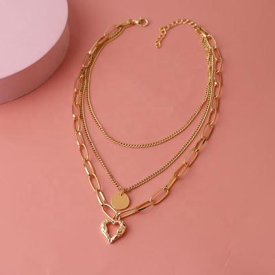 China Europe and America shape new heart multi-layer necklace necklace gold heart pendant disc to marry for sale