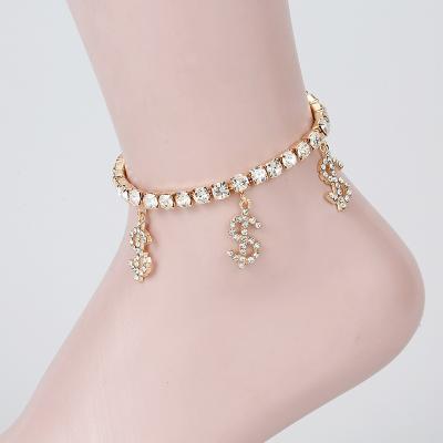 China Other 2022 new fashion copper dollar sign anklet pendant creative electroplating diamond anklet chain for sale