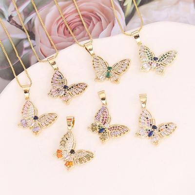 China Romantic New Arrive Personality Hot Bronze Zircon Butterfly Multicolor Necklace For Women for sale