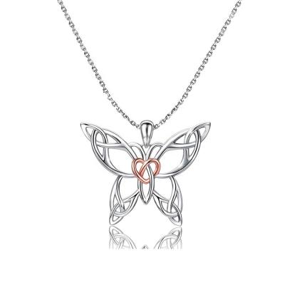 China CLASSIC Necklace Accessories S925 Sterling Silver Butterfly Celtic Knot Two Color Pendant Heart Shaped Female Necklaces for sale