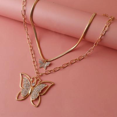 China 2022 FASHIONABLE new design creative Diamond Butterfly Pendant Necklace layered in gold for woman for sale