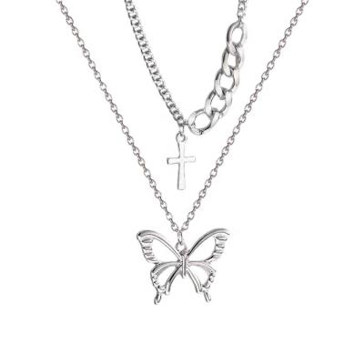 China Europe and America fashion simple layered butterfly wholesale personalized cross pendant necklace for ladies for sale