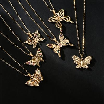 China Hot Selling FASHIONABLE in Europe and America Golden Zircon Brass Butterfly Microset Pendant Necklace for Ladies for sale