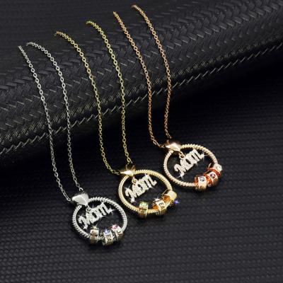 China New European And American Romantic 3 Diamond Combination Lettering Love Mother's Day Gift Round Pendant Necklace For Mom Gift for sale