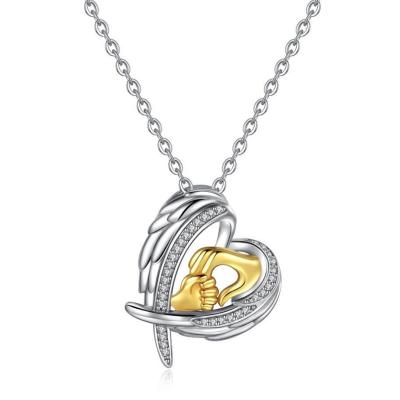 China Creative Romantic Parent-child Necklace Jewelry Fashion Exquisite Zircon Wing Handshake Pendant Heart-shaped Necklace For Women for sale