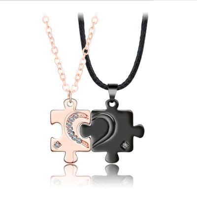 China Creative New Design Romantic Love Diamond Puzzle Couples Necklace Valentine Is Gift Half Heart Couples Necklace For Lover Or Friend for sale