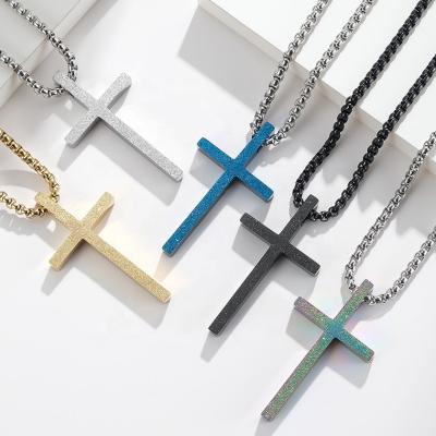 China New fashion stainless steel European and American polishing simple frosted cross necklace for unisex for sale