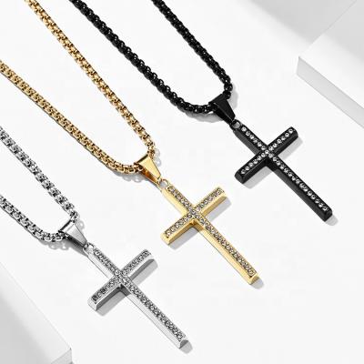 China Europe and European America and the new American men polishing diamond stainless steel cross necklace for birthday and holiday for sale