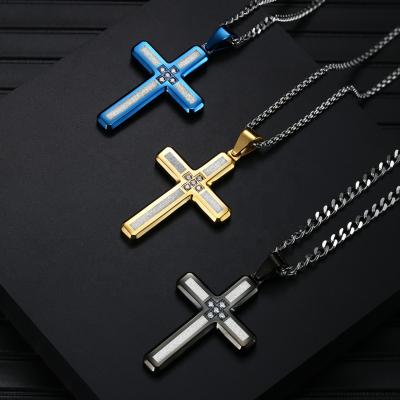 China New Fashionable Original Polishing Men's Emery Stainless Steel Cross Pendant Necklace for Souvenir for sale