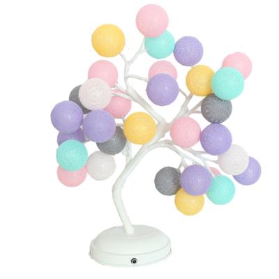 China 2019 50cm Home Decoration Adapter Powered Christmas Holiday Indoor House Led Table Decoration Cotton Ball Tree Lights Warm White Lamp for sale