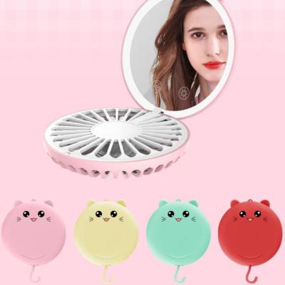 China 2019 Hot Selling Amazon Pocket Mirror USB Charging Small Cute Cat Pocket Sensor Touch Led Mirror For Makeup With Fan for sale