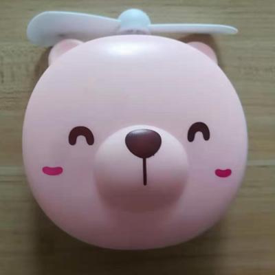 China Mini Foldable Pocket Lighted USB Charging Dimmable Cute Bear Led Makeup Mirror With Fan for sale