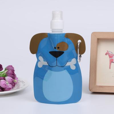 China Recyclable Custom kids cartoon  plastic foldable soft stand up spout pouch water bottle bag with carabiner for sale