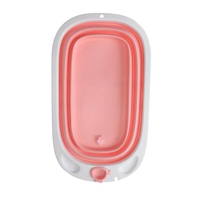 China Baby Bathing New Pink Folding Plastic Folding Baby Tub Baby Bathtub for sale