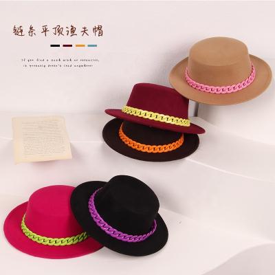 China M110003 New Design Winter Unisex Plush Wide Brim Kids Fedora Hats Wool Fedora Hat Chain for sale