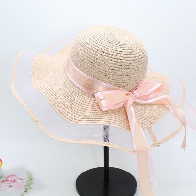 China Summer Wide Ladies Hat Sun Mesh Plush Brim Beach Foldable Straw Hat for sale