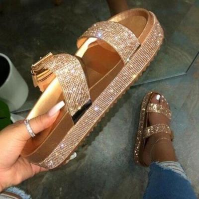 China Quick-drying ladies glitter police flat sandals fashion slippers for women summer 2021 women shoes for sale