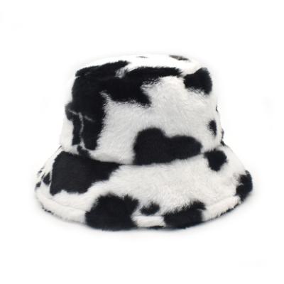 China New To Winter Cow Image Cow Image Bucket Hat Women Faux Fur Girl Hat Fashion Warm Outdoor Panama Fisherman Cap Men for sale