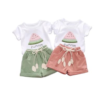 China Children's casual girl's summer boutique clothing sets cute cartoon watermelon print kids girls clothes for sale