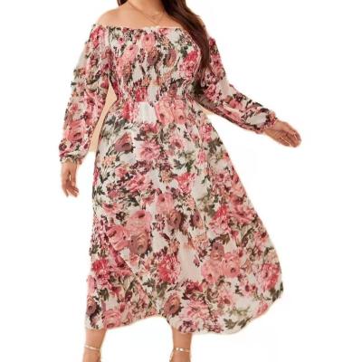 China Anti-static Europe and the United States Yards Large Square Collar Tight Floral Dress for sale