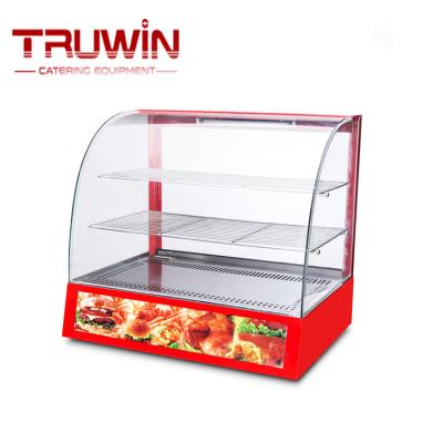 China Luxury Red Commerical Food Heater Curved Display Glass Heating Showcase for sale