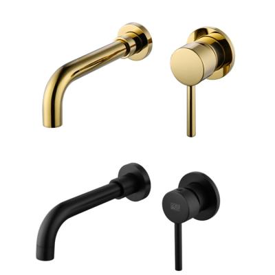 China Metered Type Brass Basin Sink Wash Faucets Modern Style Hotel Style Hotel Mute Gold Black Commercial Bathroom Hidden Wall Faucet for sale