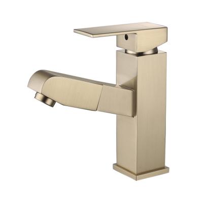 China Wholesale Square Brass Pull-Down Sink Faucet Manufacturer Bathroom Gold Dresser Basin Mute Black Brushed Faucet Metered for sale