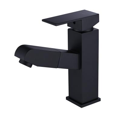 China Metered Faucets Wholesale Sink Square Brass Pull-Down Faucet Bathroom Gold Vanity Basin Mute Black Brushed Faucet for sale