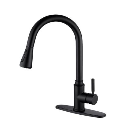 China Hot Sense Faucets And Cold Water Flexible Hose For Kitchen Faucet Kitchen Sink Type 304 Stainless Steel With Pull Out Spout Black Color Sale for sale