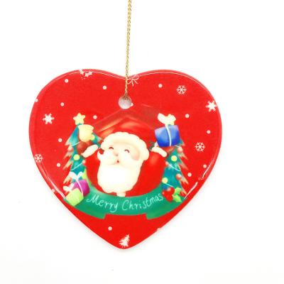 China Decoration White Hard Ceramic Heat Transfer Christmas Tree Ornament Pendant for sale