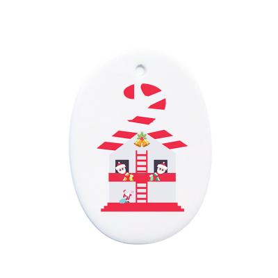 China 3 Inch Tough Double Sides Ceramic Decoration Christmas Tree White Sublimation Coating Ornaments for sale