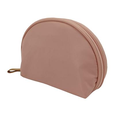 China Wholesale Custom Made Polyester Leather Pink Luxury Satin Travel Makeup Trendy Large Capacity Half Shell Shape Cosmetic Bags And Cases for sale