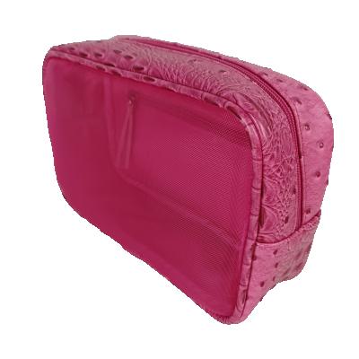 China 2022 Wholesale Fashion Cosmetic Bags and Custom or Case Pouches Travel Pattern Ostrich Leather Women Luxury PU Makeup Bag for sale