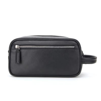 China Hot Sale Fashion Black Makeup Bag Custom Logo High Quality Leather Men Toiletry Travel Cosmetic Bag Wash Bag for sale