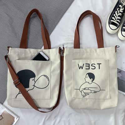 China New Style High Quality Canvas Messenger Cute Student School Bag Cotton Large Capacity Shopping Bag for sale