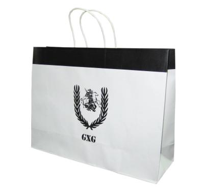 China Cheap Environmental Durable Safety Advertising White Paper Shopping Tote Bag With Your Own Logo Printed for sale