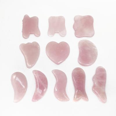 China Body Massage Natural Stone Panel Rose Quartz Jade Guasha Scraping Tool Kit for sale