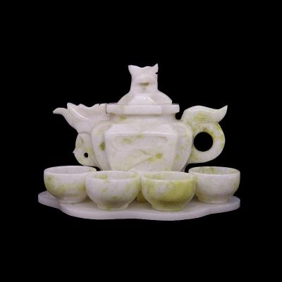 China Wholesale Xiuyan jade tea cups business gift China loose natural jade teapot Christmas gift with teapot for sale