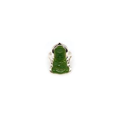 China S925 Sterling Silver Jade Ring Hand Carved Jade Buddha Gemstone Ring for sale