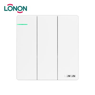 China Easy Installation LONON PC+Metal Electric Power Switches For Home 3 Gang Switch for sale