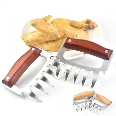 China Easily Cleaned Metal Meat Claws, 4-in-1 Stainless Steel Meat Forks With Wooden Handle for sale