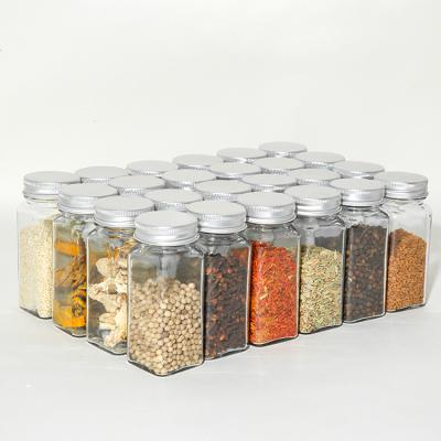 China Sustainable Square Glass Spice Storage Container Seasoning Bottles 4oz Glass Spice Jar With Shaker for sale